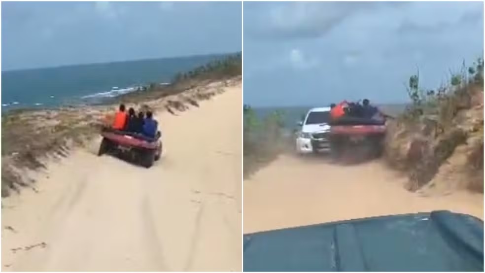 Buggy com turistas colide de frente com caminhonete durante passeio em dunas