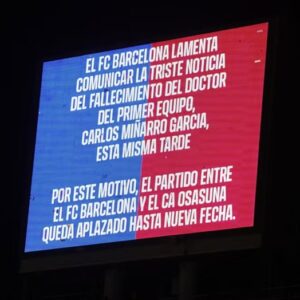 Jogo do Barcelona pelo Espanhol é suspenso pelo falecimento do médico do clube