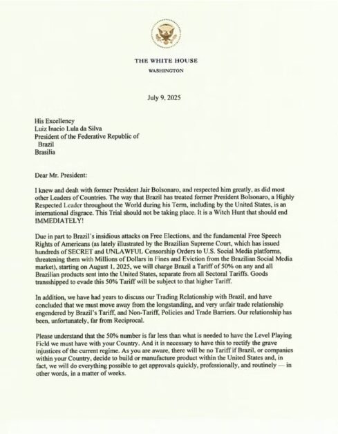 Carta de Trump ao governo brasileiro