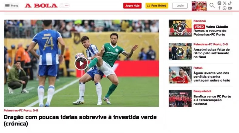 Jornal português elogia torcida do Palmeiras e critica “sufoco” em estreia do Porto
