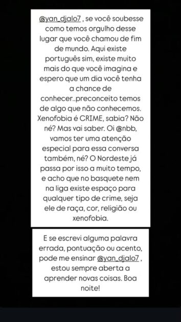 Torcedora se pronuncia, após fala de Yan Djalo, sobre Campina Grande