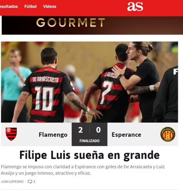 Jornal elogia Flamengo e Filipe Luís em estreia na Copa do Mundo de Clubes: “Cuidado, Chelsea!”