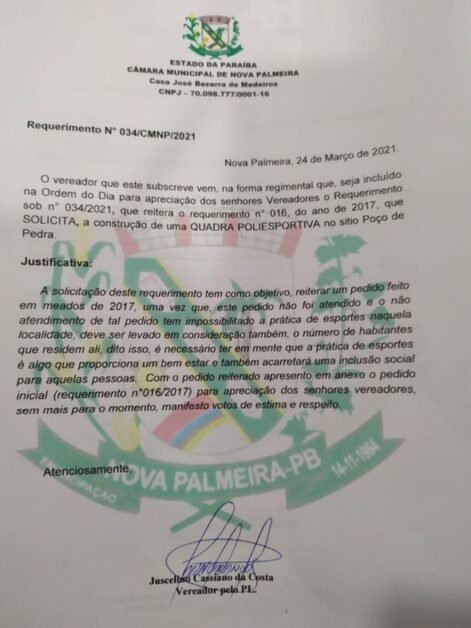 Requerimento Juscelino Cassiano