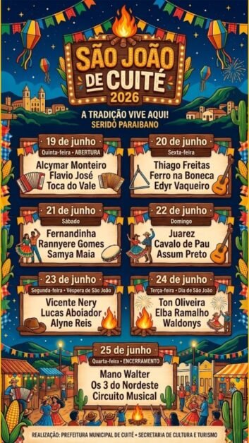 Cuité divulga a Programação do São João 2026 