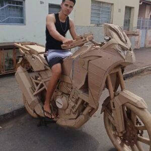 Estudante de física cria réplica de moto usando papelão em Cuité PB