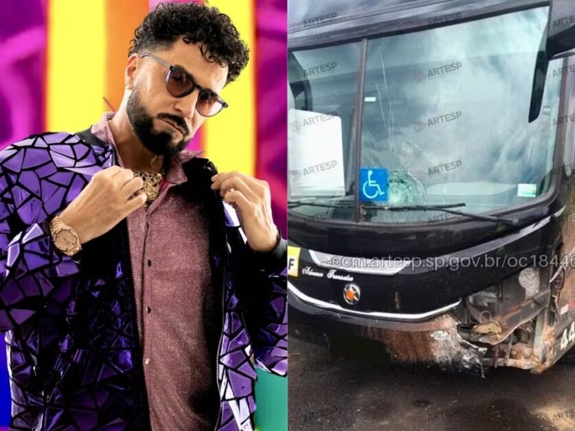 Cantor Latino e equipe sofrem acidente de ônibus na Rodovia SP-310 no interior de SP