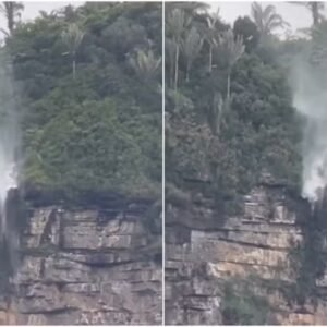 Cachoeira invertida no interior do Ceará desafia gravidade e faz água subir