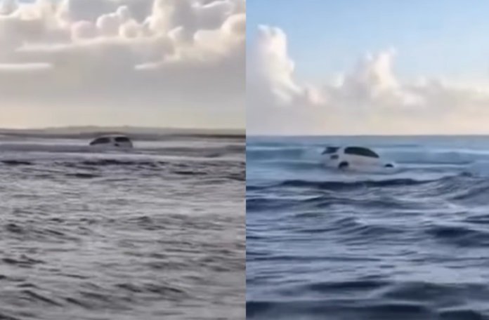 Três carros ficam boiando no mar após tentativa de travessia em Rio do Fogo