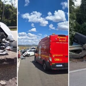 Mãe e filha de 4 anos morrem em acidente envolvendo carros e caminhão bitrem