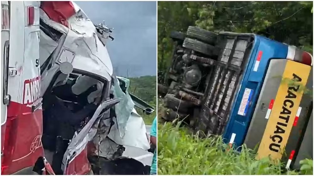 Mãe e filha morrem em acidente entre micro-ônibus e ambulância; 17 ficam feridos