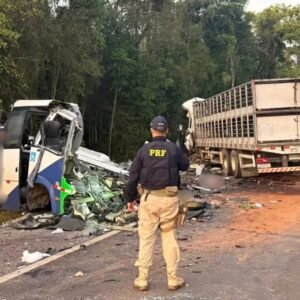 Acidente entre micro-ônibus e carreta deixa 23 mortos